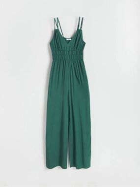 Reserved Emerald Green Smocked-Waist Wide-Leg Jumpsuit